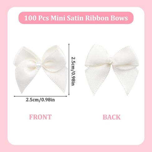 WANDIC Decorative Polyester Bow with Pearl, 100 Pcs Pink Mini Satin Ribbon Bowknot Twist Tie Bows Premade Bows for Wedding Favors Decor Gift Wrap DIY Craft in Saudi Arabia