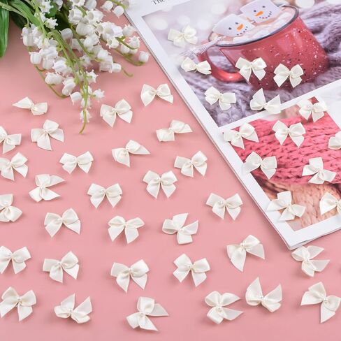 WANDIC Decorative Polyester Bow with Pearl, 100 Pcs Pink Mini Satin Ribbon Bowknot Twist Tie Bows Premade Bows for Wedding Favors Decor Gift Wrap DIY Craft in Saudi Arabia