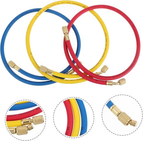 3pcs المبرد إضافة أنبوب شحن الفلوريد خرطوم لمكيف الهواء مكيف متين عالي الضغط سهل التثبيت متوافق مع التركيبات الإنجليزية المزدوجة in Kuwait