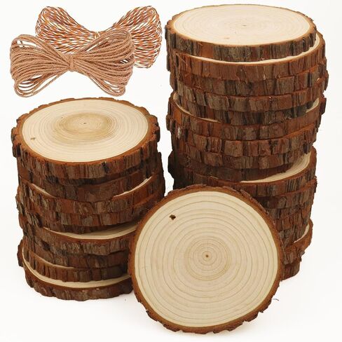 Natural Wood Slices 30 Pcs 2-2.4 Inches Craft Unfinished Wood Kit Predrilled Wooden Rounds with Bark, Wood Circles with Hole, Wood Slices for Crafts Ideal for DIY Projects, Christmas Ornaments in Saudi Arabia