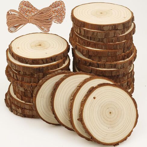 Natural Wood Slices 30 Pcs 2-2.4 Inches Craft Unfinished Wood Kit Predrilled Wooden Rounds with Bark, Wood Circles with Hole, Wood Slices for Crafts Ideal for DIY Projects, Christmas Ornaments in Saudi Arabia