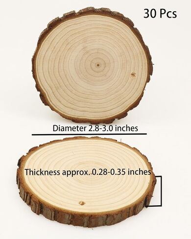 Natural Wood Slices 30 Pcs 2-2.4 Inches Craft Unfinished Wood Kit Predrilled Wooden Rounds with Bark, Wood Circles with Hole, Wood Slices for Crafts Ideal for DIY Projects, Christmas Ornaments in Saudi Arabia