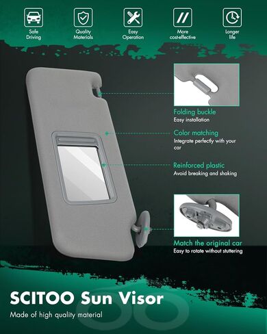 SCITOO Right Passenger Side Gray Sun Visor Assembly fit for 2005-2014 for Toyota Tacoma Windshield Visor Without Sunroof in Kuwait