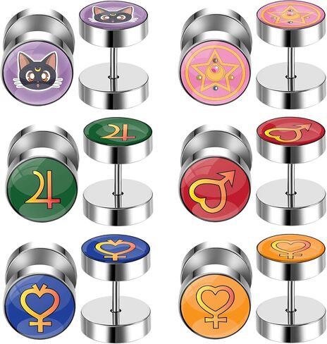 6 Pairs Cosplay Moon Anime Plug Earrings Jewelry for Men and Women | Fake Gauge in Saudi Arabia