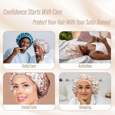 كابورد ساتان بونيه مبطن للنوم قبعة صغيرة من الخيزران أغطية الرأس جعد الشعر الطبيعي قبعة الممرضة للنساء والرجال in Kuwait