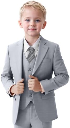 Boys Suits 6 Piece Slim Fit Kids Tuxedo Suit for Toddler Wedding Ring Bearer Outfit for Boy Jacket Vest Pants Shirts with Tie in Kuwait
