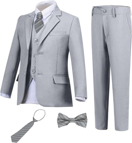Boys Suits 6 Piece Slim Fit Kids Tuxedo Suit for Toddler Wedding Ring Bearer Outfit for Boy Jacket Vest Pants Shirts with Tie in Kuwait
