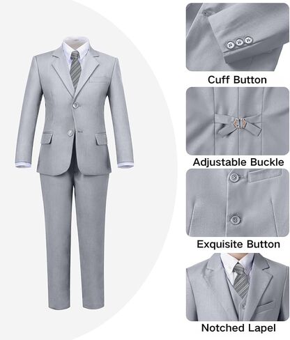Boys Suits 6 Piece Slim Fit Kids Tuxedo Suit for Toddler Wedding Ring Bearer Outfit for Boy Jacket Vest Pants Shirts with Tie in Kuwait