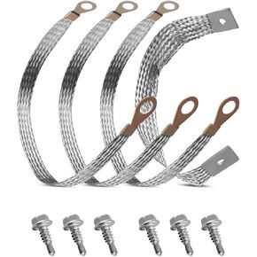 10 AWG Engine Copper Tinned Ground Strap Kit Replace 40140, 3Pcs 11 Inch Braided Ground Straps, 1Pc 14 Inch Grounding Terminal for Automotive Cars Body Frame, with 6 Screws in Kuwait