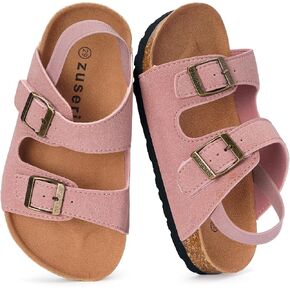 ZUSERIS Kids Toddler Sandals for Boys Girls Summer Cork Footbed Slides Non-slip Comfort Suede Leather with Adjustable Straps for Indoor Outdoor in Kuwait