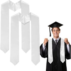 2 Pcs White Graduation Sash, 60" Long Plain Graduation Stole, Unisex Adults Graduation Accessories for Graduation Ceremony and Photos in Saudi Arabia
