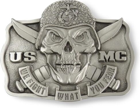 Indiana Metal Craft USMC Skull with Knives Marine Pewter Belt Buckle MADE IN USA in Saudi Arabia