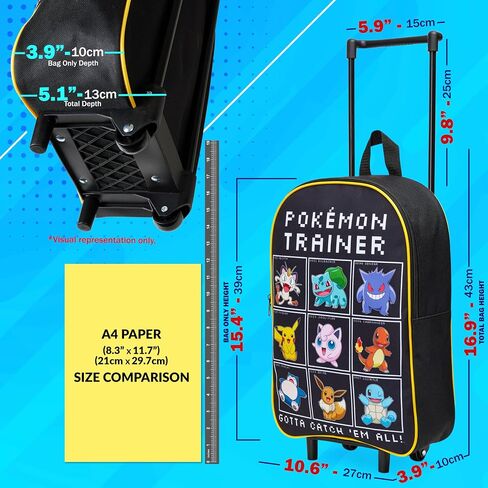 Pokemon Kids Foldable Trolley Suitcase 15", 10.5 Litres 2 Wheels Black (Black Aop) in Saudi Arabia