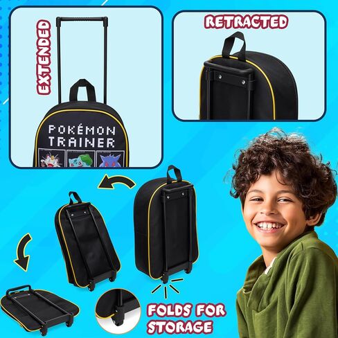 Pokemon Kids Foldable Trolley Suitcase 15", 10.5 Litres 2 Wheels Black (Black Aop) in Saudi Arabia