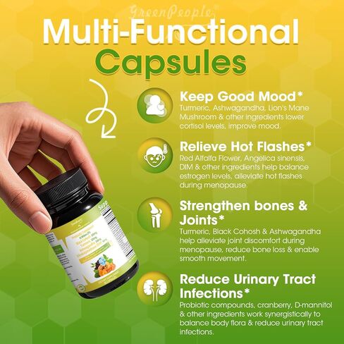 Menopause Supplement for Women - Hormone Balance for Women Night Sweats,Hot Flashes,Mood Swings,Black Cohosh/Ashwagandha/Turmeric/Probiotic Compound - 120 Capsule Vegan Gluten-Free in Saudi Arabia