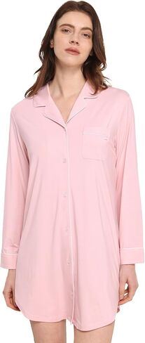Premium Women's Nightgowns Button Down Sleepshirt Long Sleeve Notch Collar Boyfriend Nightshirt in Saudi Arabia