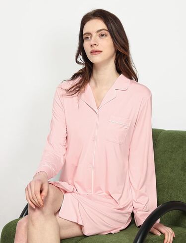 Premium Women's Nightgowns Button Down Sleepshirt Long Sleeve Notch Collar Boyfriend Nightshirt in Saudi Arabia