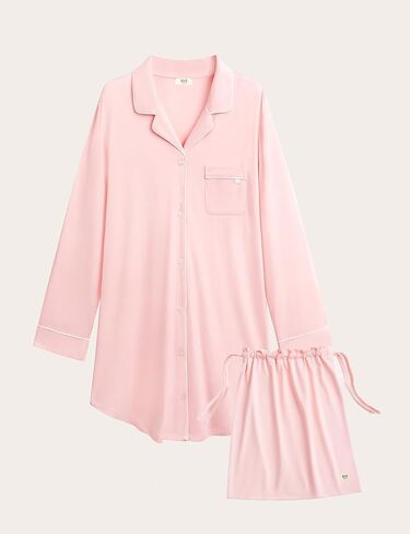 Premium Women's Nightgowns Button Down Sleepshirt Long Sleeve Notch Collar Boyfriend Nightshirt in Saudi Arabia