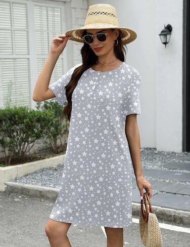 Ekouaer Womens Nightgown Cotton Sleepwear Short Sleeve Button Down Sleepshirt in Saudi Arabia