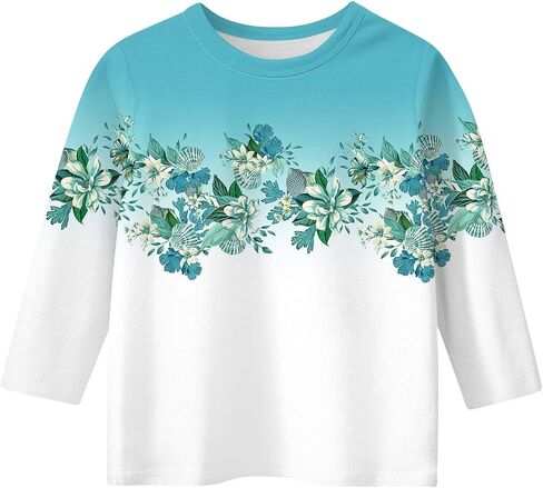 Cute Tops for Girls Summer 3/4 Sleeve Round Neck Cute Going Out Outfits Floral Print Half Sleeve Outfits 3-14 Years in Saudi Arabia