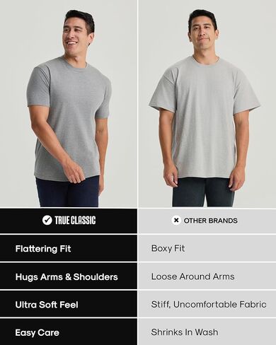 True Classic Men's Short Sleeve Crew Neck T-Shirt, XL, Heather Grey, 3 Pack in Kuwait