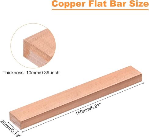 uxcell Copper Flat Bar, 0.31" Thickness x 1.18" Width x 5.91" Length Copper Bus Bar Stock Plate Mill for Electrical (8mm x 30mm x 150mm) in Saudi Arabia