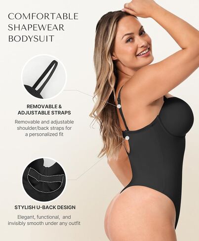 SHAPELLX Shapewear Bodysuit for Women Tummy Control Strapless Body Suit Faja Body Shaper Thong in Saudi Arabia