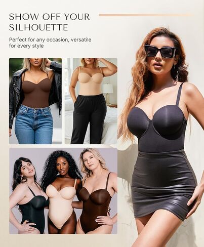 SHAPELLX Shapewear Bodysuit for Women Tummy Control Strapless Body Suit Faja Body Shaper Thong in Saudi Arabia
