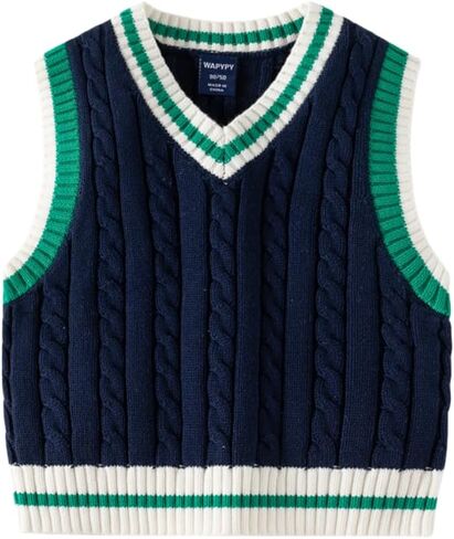 Meufam Baby Boys V Neck Knit Sweaters Uniform Vest Solid Color Sleeveless Pullover Waistcoat Tank Tops for Toddlers in Kuwait