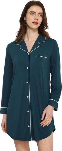 Premium Women's Nightgowns Button Down Sleepshirt Long Sleeve Notch Collar Boyfriend Nightshirt in Saudi Arabia