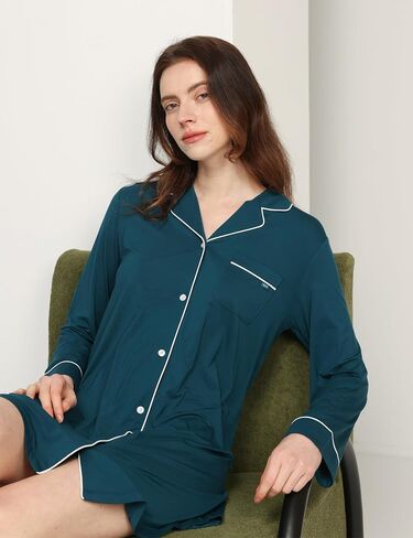 Premium Women's Nightgowns Button Down Sleepshirt Long Sleeve Notch Collar Boyfriend Nightshirt in Saudi Arabia