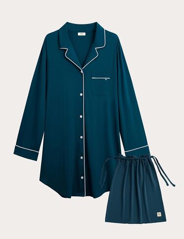 Premium Women's Nightgowns Button Down Sleepshirt Long Sleeve Notch Collar Boyfriend Nightshirt in Saudi Arabia