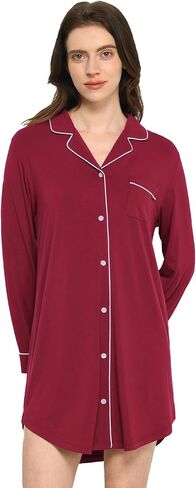 Premium Women's Nightgowns Button Down Sleepshirt Long Sleeve Notch Collar Boyfriend Nightshirt in Saudi Arabia