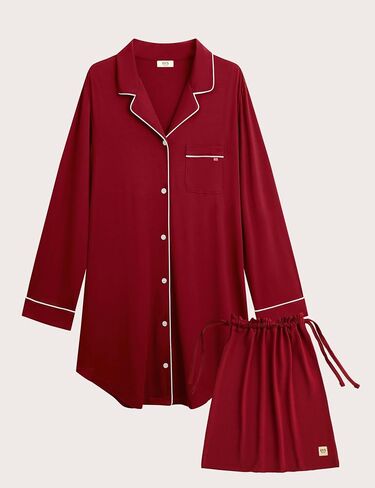 Premium Women's Nightgowns Button Down Sleepshirt Long Sleeve Notch Collar Boyfriend Nightshirt in Saudi Arabia