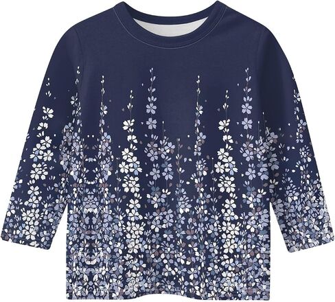 Cute Tops for Girls Summer 3/4 Sleeve Round Neck Cute Going Out Outfits Floral Print Half Sleeve Outfits 3-14 Years in Saudi Arabia