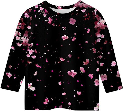 Cute Tops for Girls Summer 3/4 Sleeve Round Neck Cute Going Out Outfits Floral Print Half Sleeve Outfits 3-14 Years in Saudi Arabia