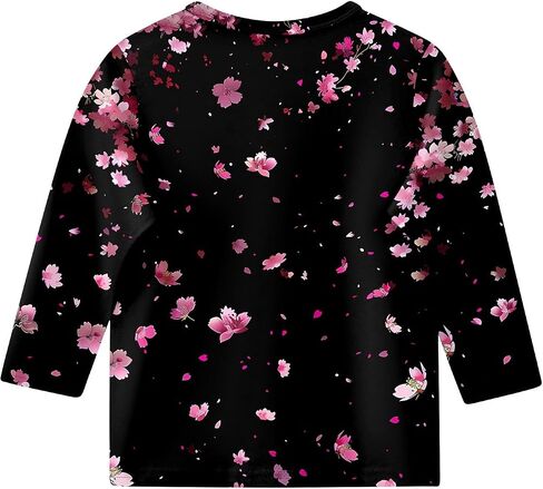Cute Tops for Girls Summer 3/4 Sleeve Round Neck Cute Going Out Outfits Floral Print Half Sleeve Outfits 3-14 Years in Saudi Arabia
