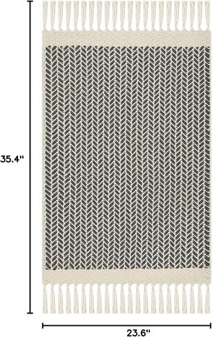 سجادة حمام Lanffia Boho باللون الأسود مع شرابات - سجادة مدخل مطبخ صغيرة مقاس 2x3 لمزرعة - قطن منسوج يدويًا قابل للتنفس على الوجهين، ممتص، ويمكن غسله في الغسالة لديكور المنزل في باب الردهة in Kuwait