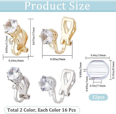 1 Box 32Pcs Clip-on Earring Converter Clip on Earrings Backs Brass Non Pierced Triangle Shape Clip Converters with Crystal Rhinestone and Pads Earring Clips for Jewelry Making Supplies DIY in Kuwait