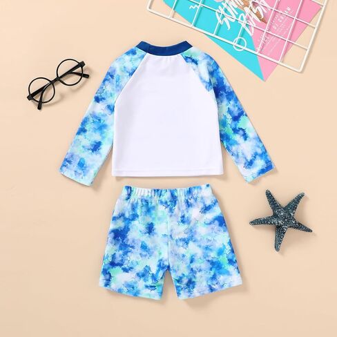 Happy Town Toddler Boys Swimsuits Trunk Rashguard Long Sleeve Swim Shirt Two Pieces Bathing Suits Surfing Suit Swimwear Beach Summer Outfits Clothes(Yummy，Excited Shark,12-18 Months) in Saudi Arabia