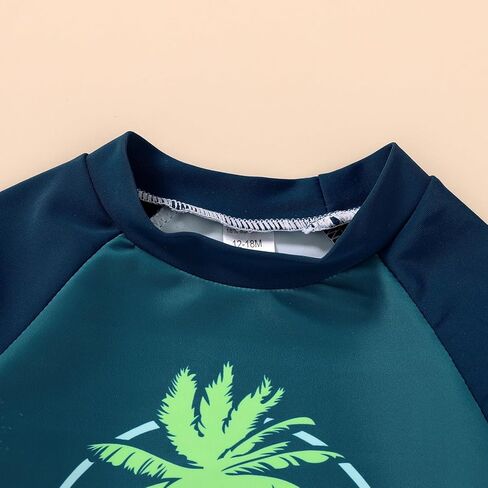 Happy Town Toddler Boys Swimsuits Trunk Rashguard Long Sleeve Swim Shirt Two Pieces Bathing Suits Surfing Suit Swimwear Beach Summer Outfits Clothes(Yummy，Excited Shark,12-18 Months) in Kuwait