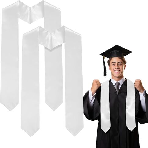2 Pcs White Graduation Sash, 60" Long Plain Graduation Stole, Unisex Adults Graduation Accessories for Graduation Ceremony and Photos in Saudi Arabia