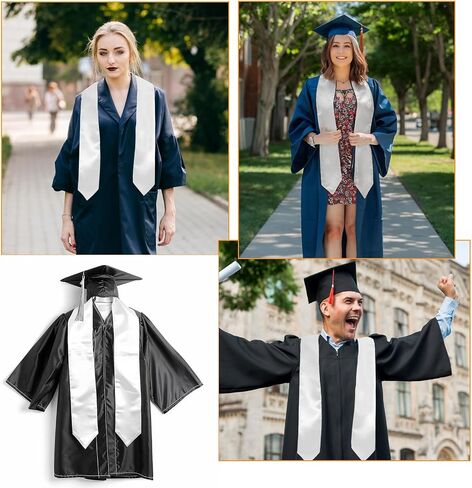 2 Pcs White Graduation Sash, 60" Long Plain Graduation Stole, Unisex Adults Graduation Accessories for Graduation Ceremony and Photos in Saudi Arabia