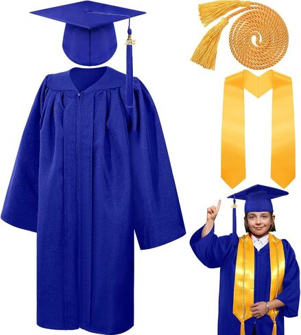Syhood 4 Pcs 2025 Unisex Kindergarten Graduation Matte Gown Cap Tassel Stole Set 2025 Charm for Graduate in Saudi Arabia
