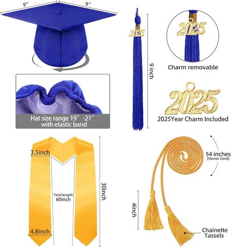 Syhood 4 Pcs 2025 Unisex Kindergarten Graduation Matte Gown Cap Tassel Stole Set 2025 Charm for Graduate in Saudi Arabia