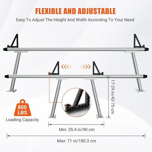 Truck Rack, 17-29 in Adjustable Ladder Rack for Trucks with C-Clamps, Non-Drilling Aluminum 800 lbs Capacity Truck Bed Rack, Heavy Duty Pickup Truck Racks for Kayak, Surfboard,Lumber,Ladder in Kuwait