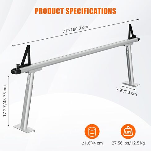 Truck Rack, 17-29 in Adjustable Ladder Rack for Trucks with C-Clamps, Non-Drilling Aluminum 800 lbs Capacity Truck Bed Rack, Heavy Duty Pickup Truck Racks for Kayak, Surfboard,Lumber,Ladder in Kuwait
