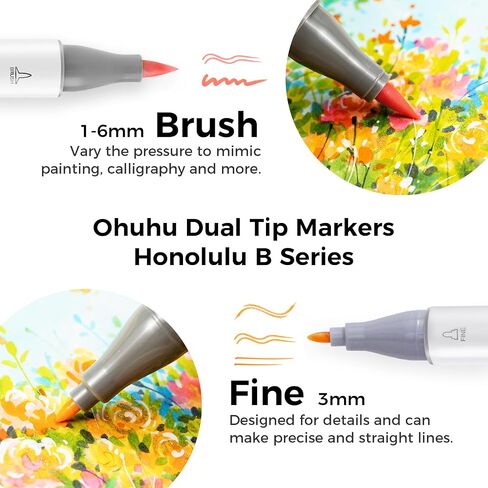 Ohuhu Alcohol Brush Markers 48 Mid-tone Colors- Double Tipped Alcohol Based Art Marker Set for Artists Adults Coloring Sketch Illustration- Brush & Chisel Dual Tips- Honolulu- Refillable in Saudi Arabia