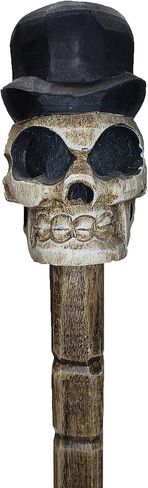 Halloween Skull Head Cane Stick Pirate Day of The Dead Home Décor Indoor Outdoor Garden Hand Carved Wood 40 Inches (Checkered) in Saudi Arabia