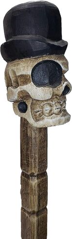 Halloween Skull Head Cane Stick Pirate Day of The Dead Home Décor Indoor Outdoor Garden Hand Carved Wood 40 Inches (Checkered) in Saudi Arabia